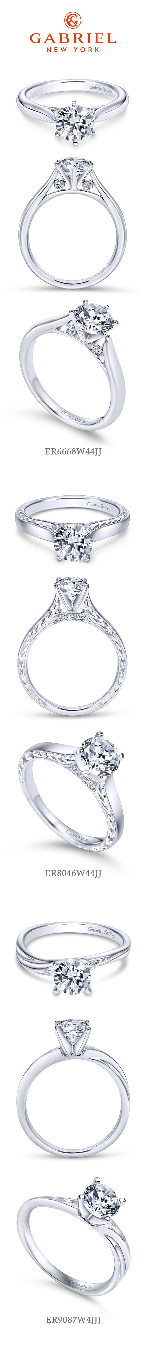 Vintage Inspired 14K White Gold Round Diamond Engagement Ring angle 